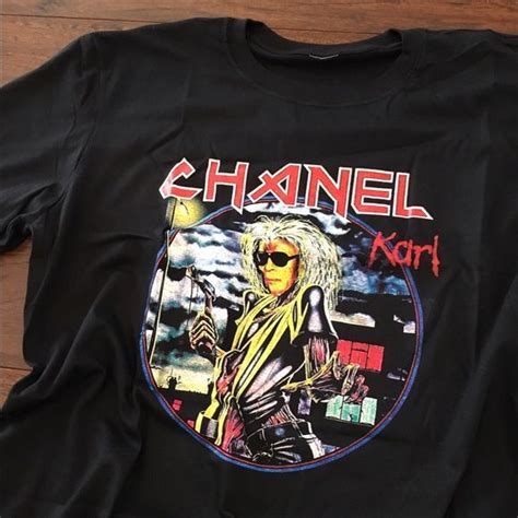 chanel x iron maiden karl lagerfeld black t-shirt|RARE HTF Bleach Goods Chanel Karl Lagerfeld Iron .